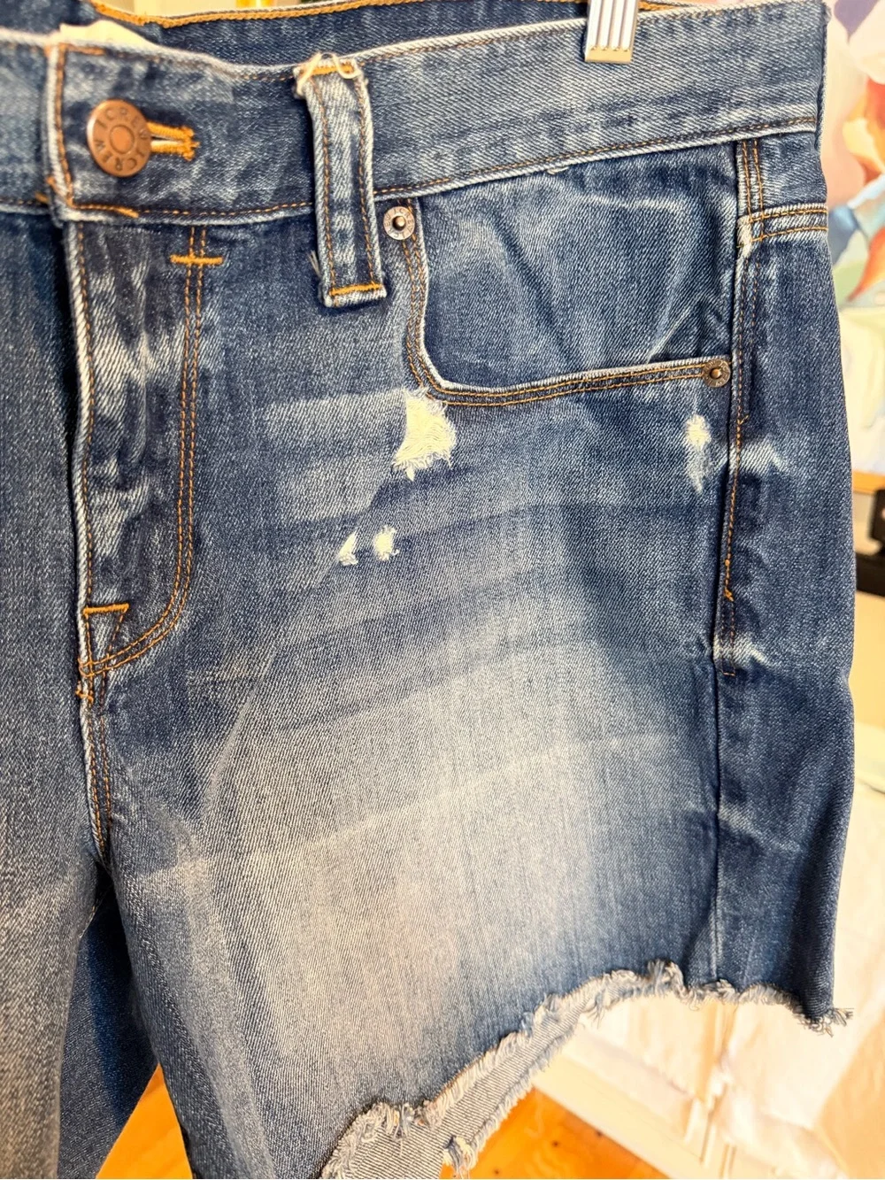 J. Crew Women's Medium Blue Distressed Denim Shorts - Picture 3 of 10